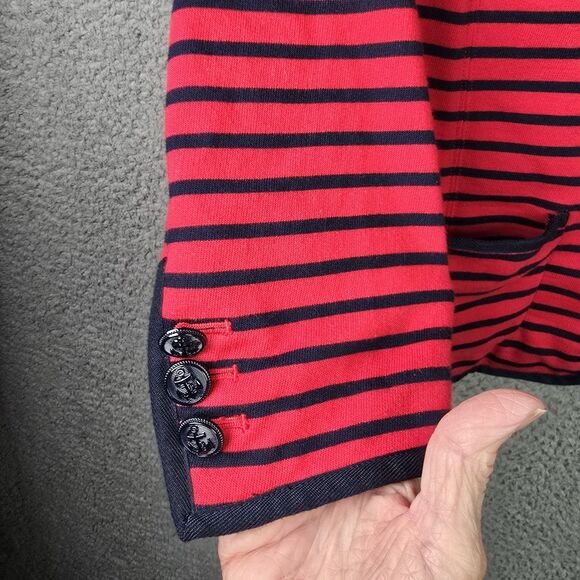 Talbots Blazer Jacket SP Red Blue Striped Cotton Knit Patriotic Nautical NWT - Picture 8 of 16